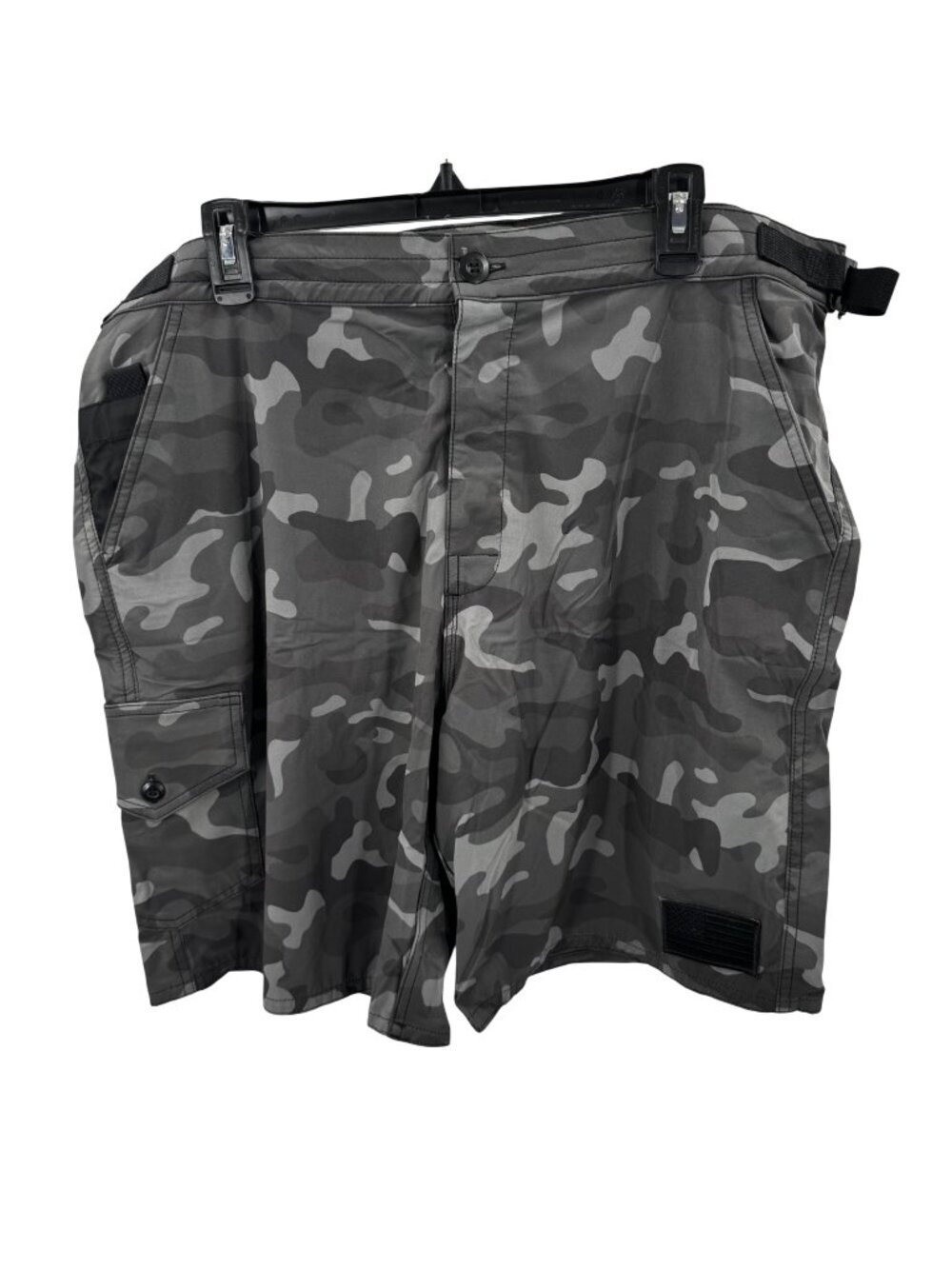 Birdwell Grey Camo Mens Shorts With Adjustable Waist Cargo Pocket And Black Flag